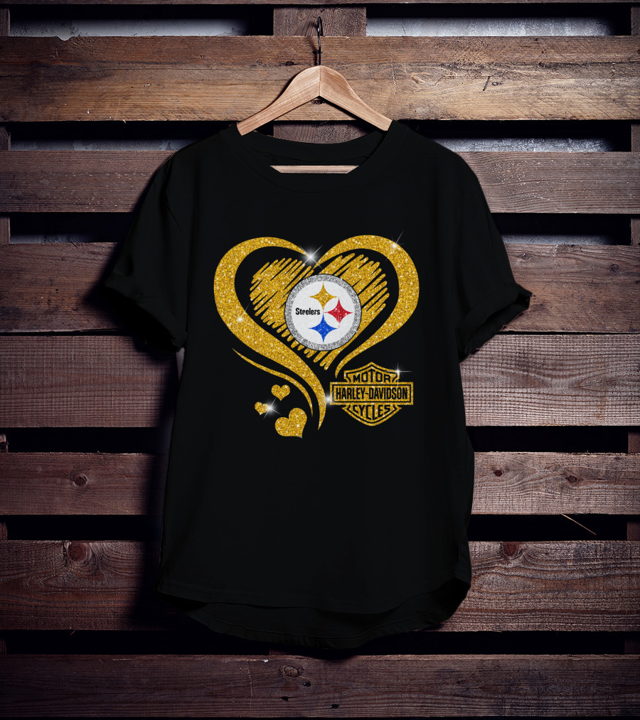 Steelers Heart Gold Motor Harley Davidson Cycles T-Shirt