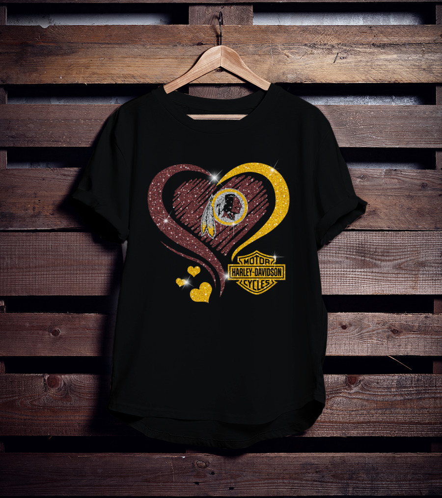 Motor Harley Davidson Cycles Washington Redskins Heart T-Shirt