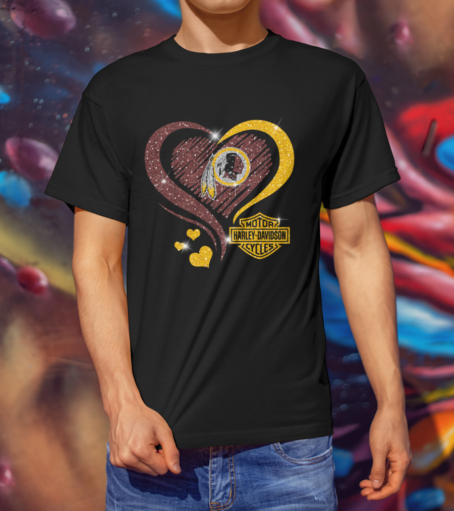 Motor Harley Davidson Cycles Washington Redskins Heart T-Shirt