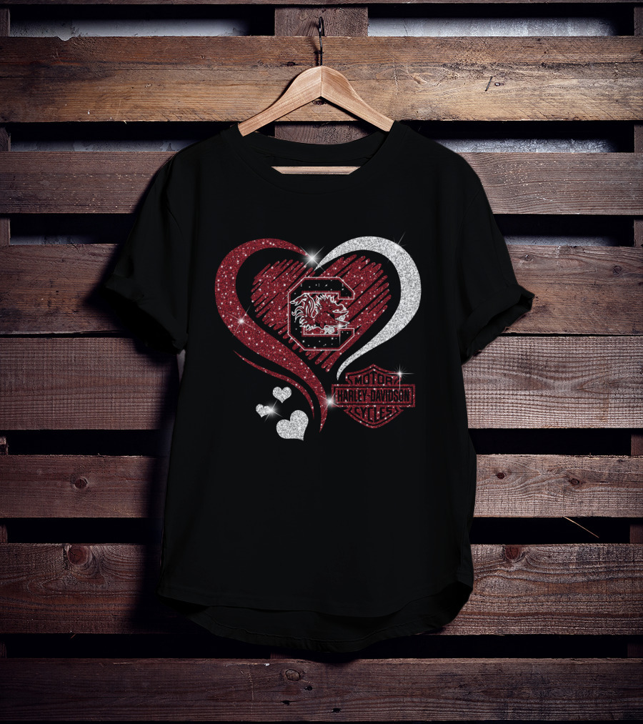 Ll Ncaa South Carolina Gamecocks Heart Harley Davidson Styles T-Shirt