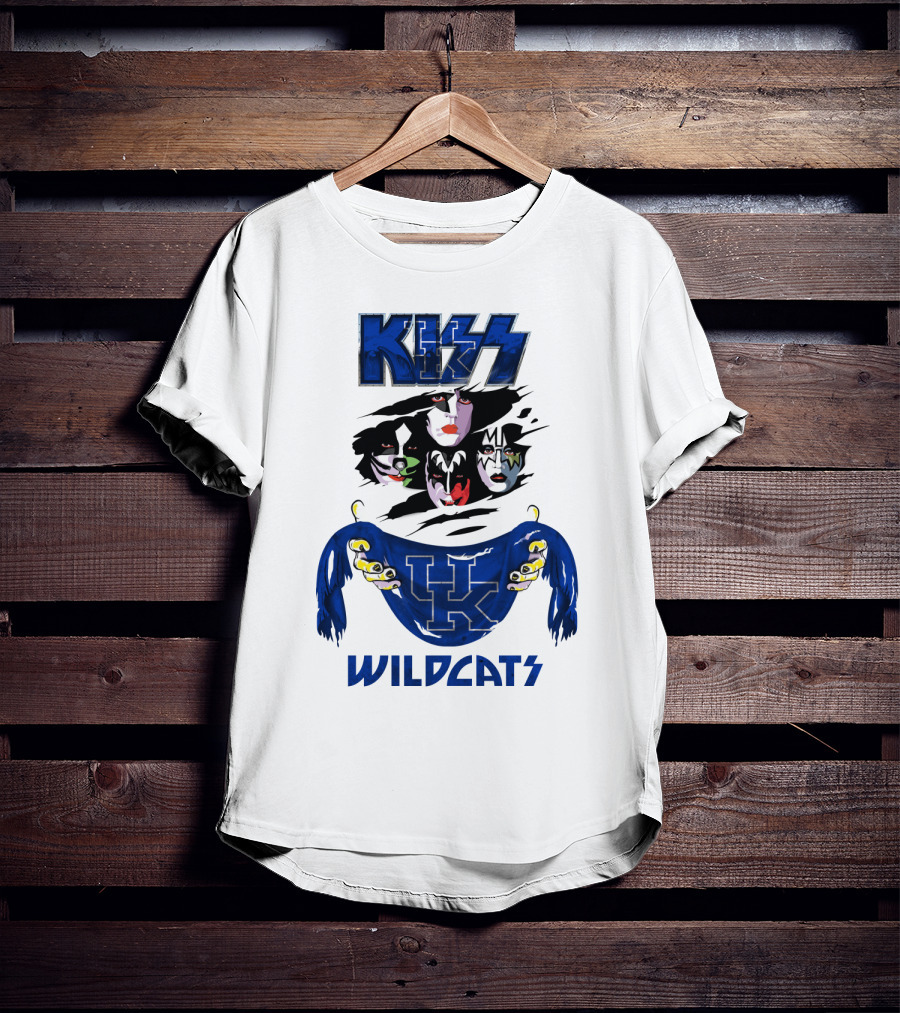 KISS Kentucky Wildcats Ncaa Wildcats Logo Masked Band Faces T-Shirt