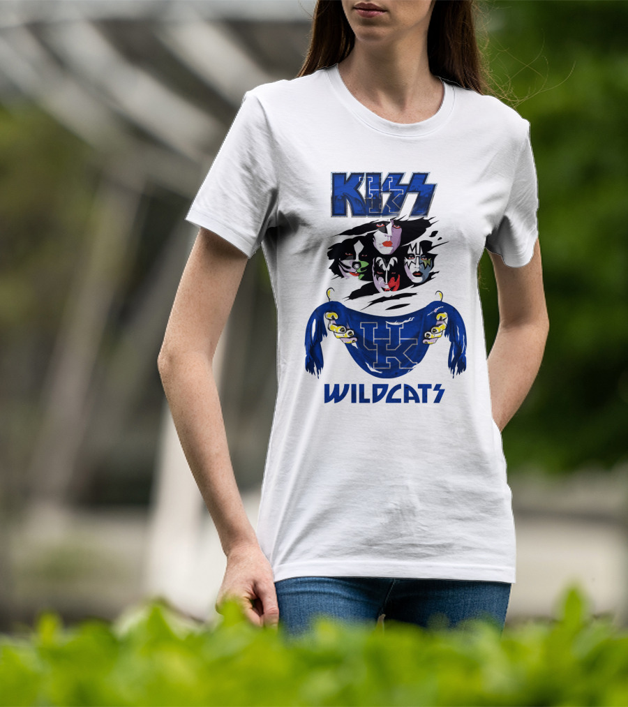 KISS Kentucky Wildcats Ncaa Wildcats Logo Masked Band Faces T-Shirt