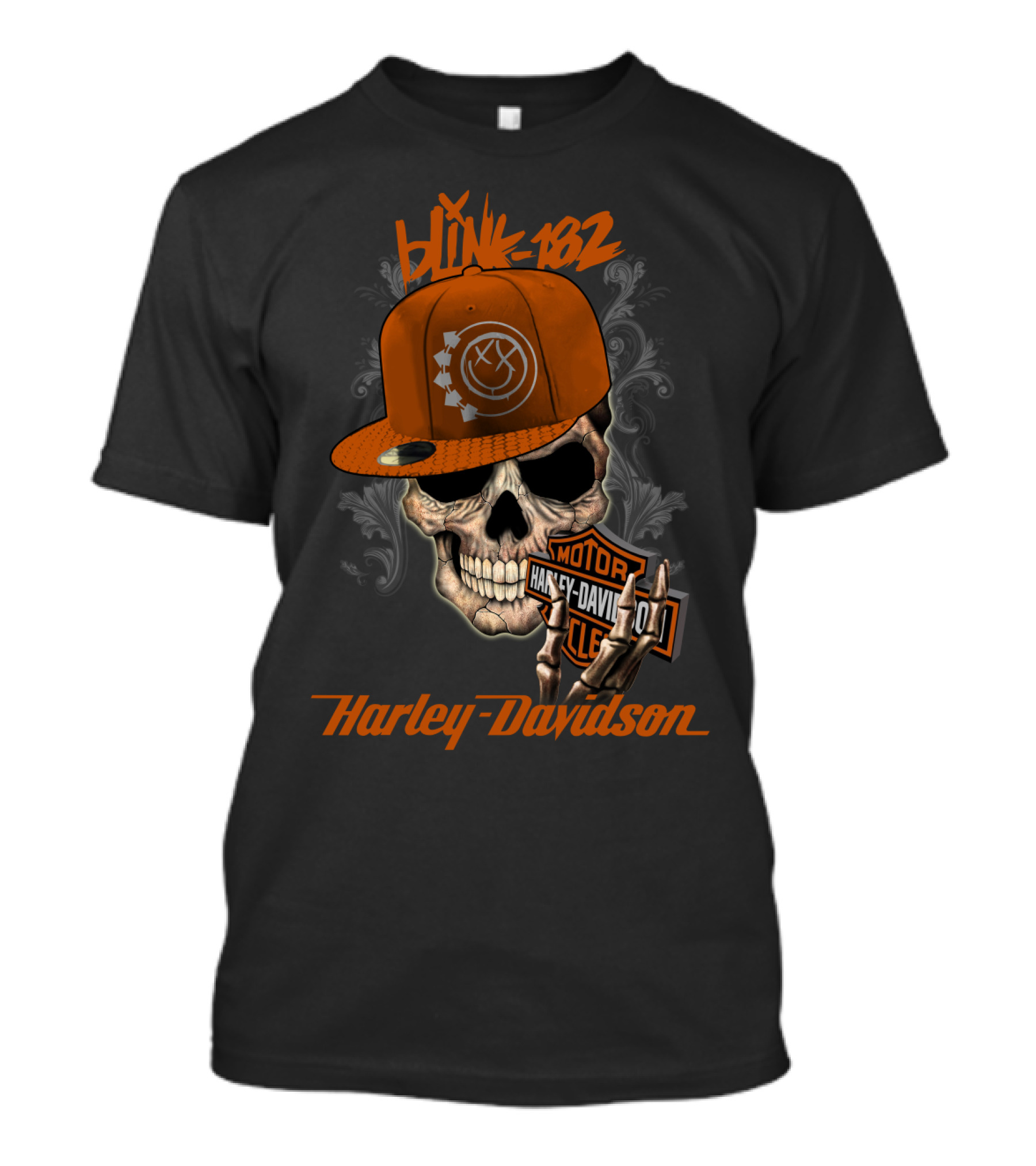 Blink-182 Harley Davidson Skull With Hat And Motor T-Shirt