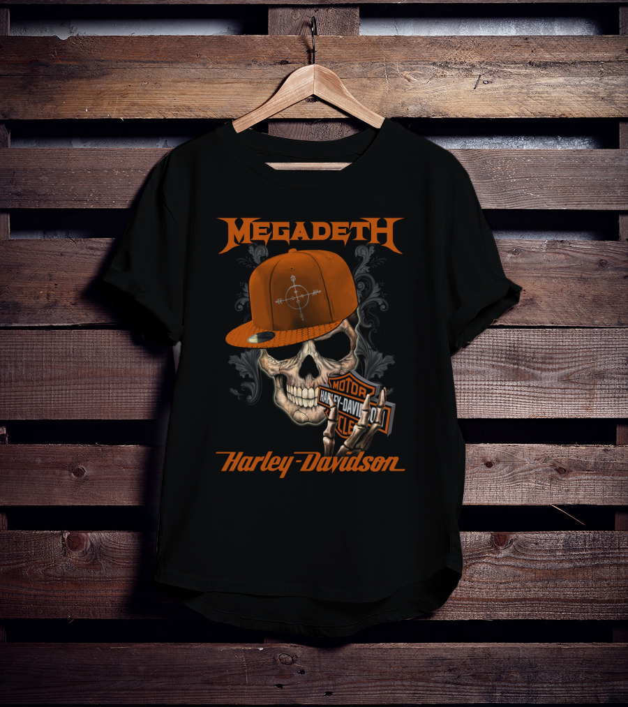 Megadeth Harley Davidson Skull With Cap And Motor T-Shirt