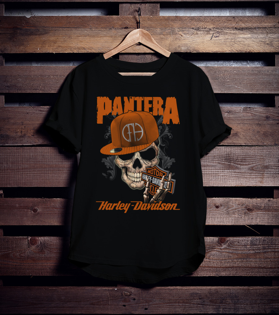 Pantera Harley Davidson Skull With Cap T-Shirt