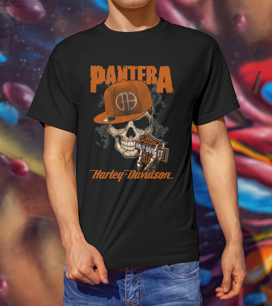 Pantera Harley Davidson Skull With Cap T-Shirt