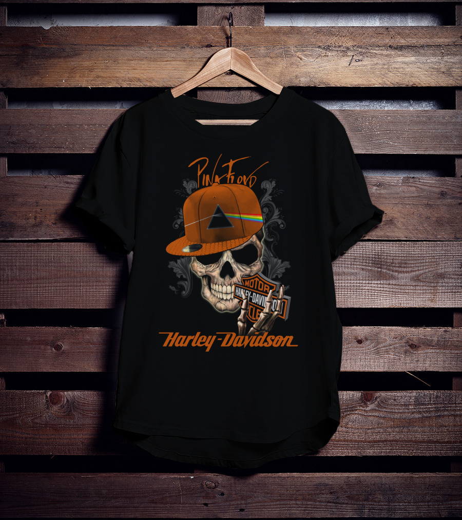Pink Floyd Harley Davidson Skull With Prism Hat T-Shirt