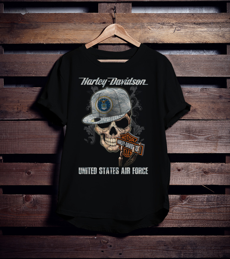 Harley Davidson Skull With United States Air Force Logo And Badge T-Shirt