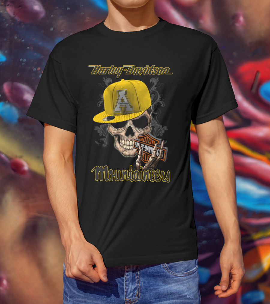 Harley Davidson Appalachian State Mountaineers Skull With Cap T-Shirt
