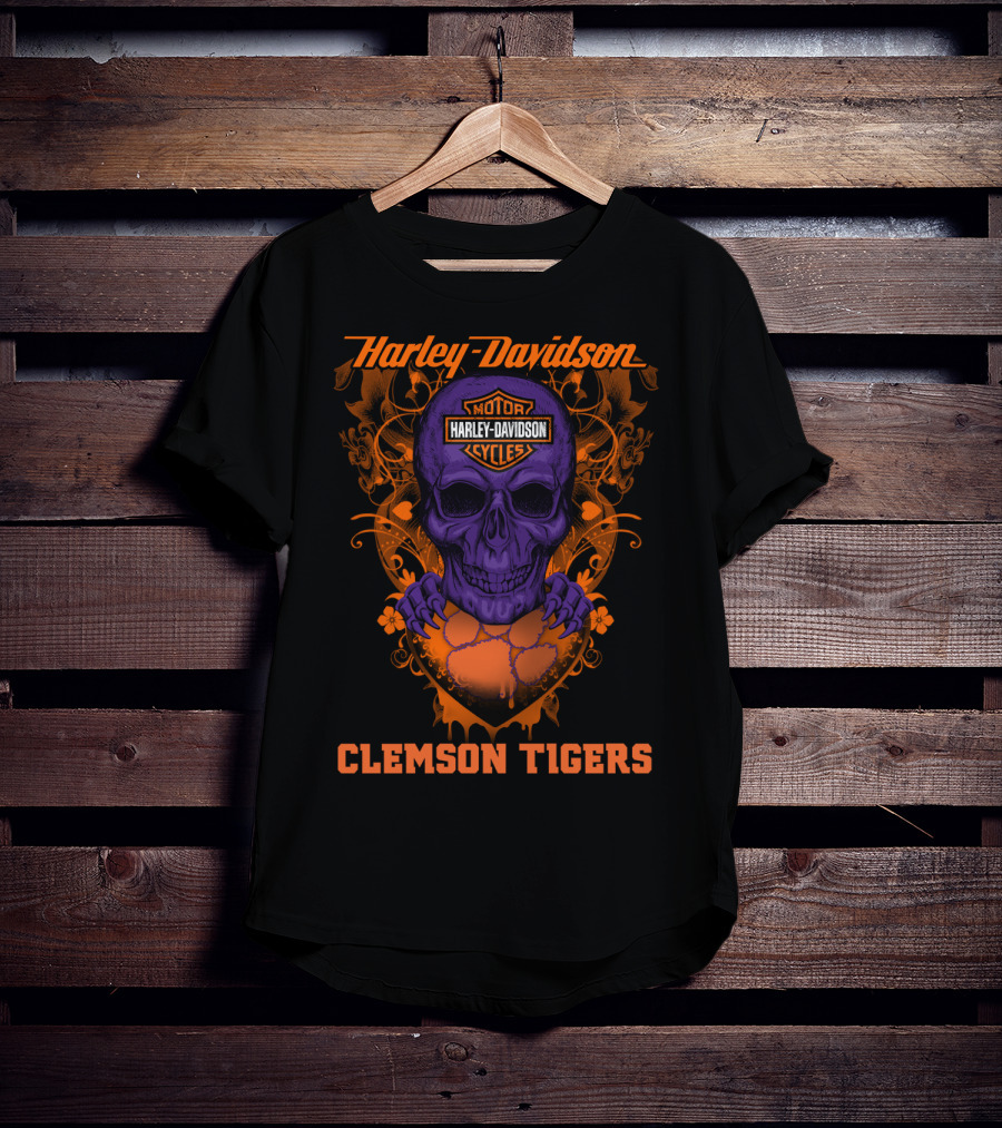 Harley Davidson Motorcycles Skull Clemson Tigers T-Shirt