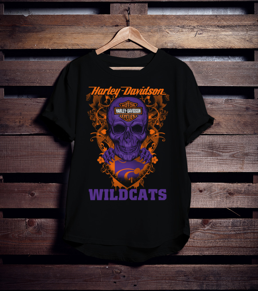 Harley Davidson Motor Cycles Kansas State Wildcats Skull T-Shirt