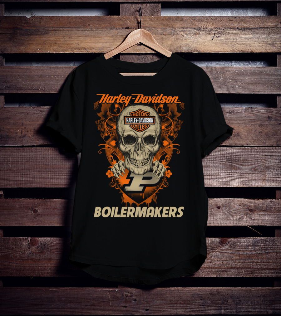 Harley Davidson Motorcycles Skull Purdue Boilermakers T-Shirt