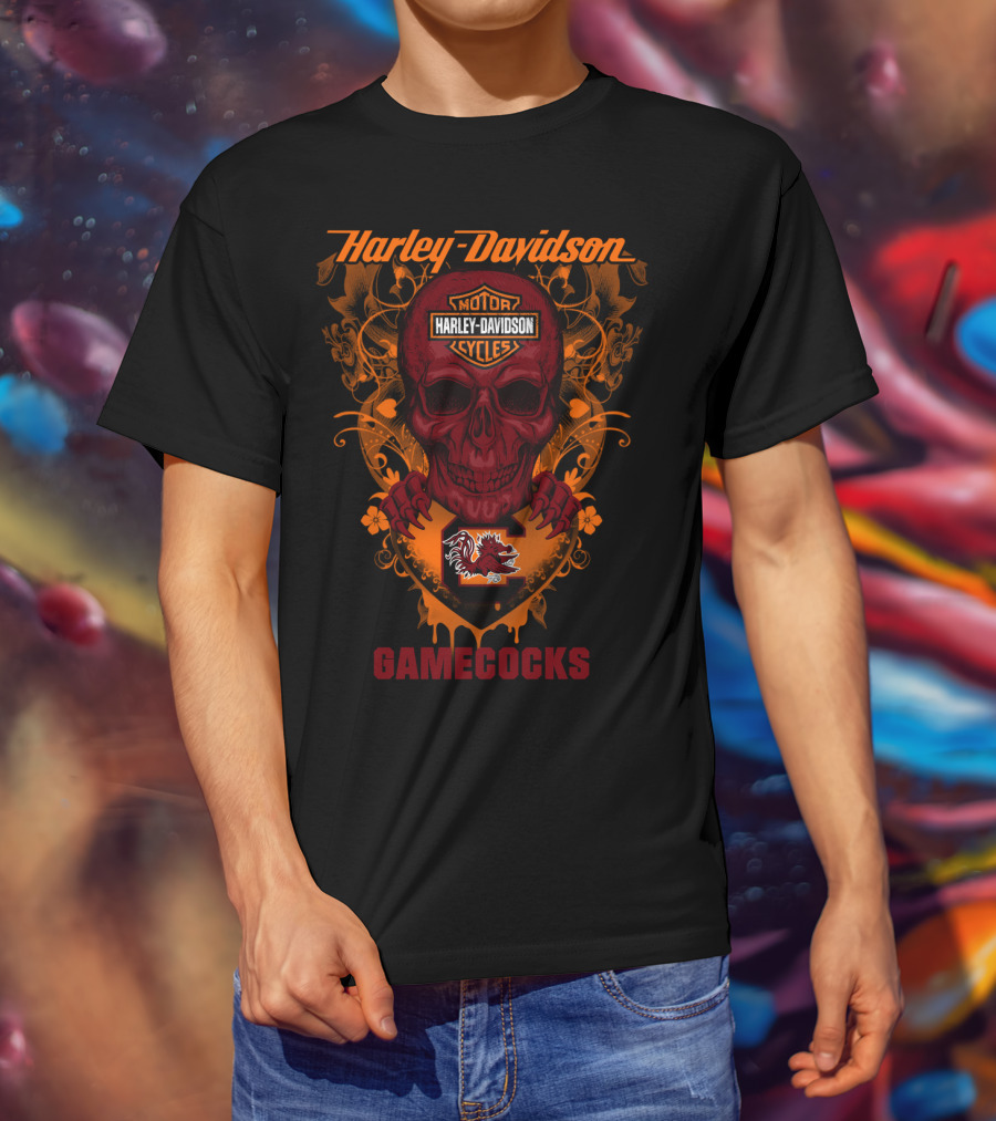 Harley Davidson Motorcycles South Carolina Gamecocks Skull T-Shirt