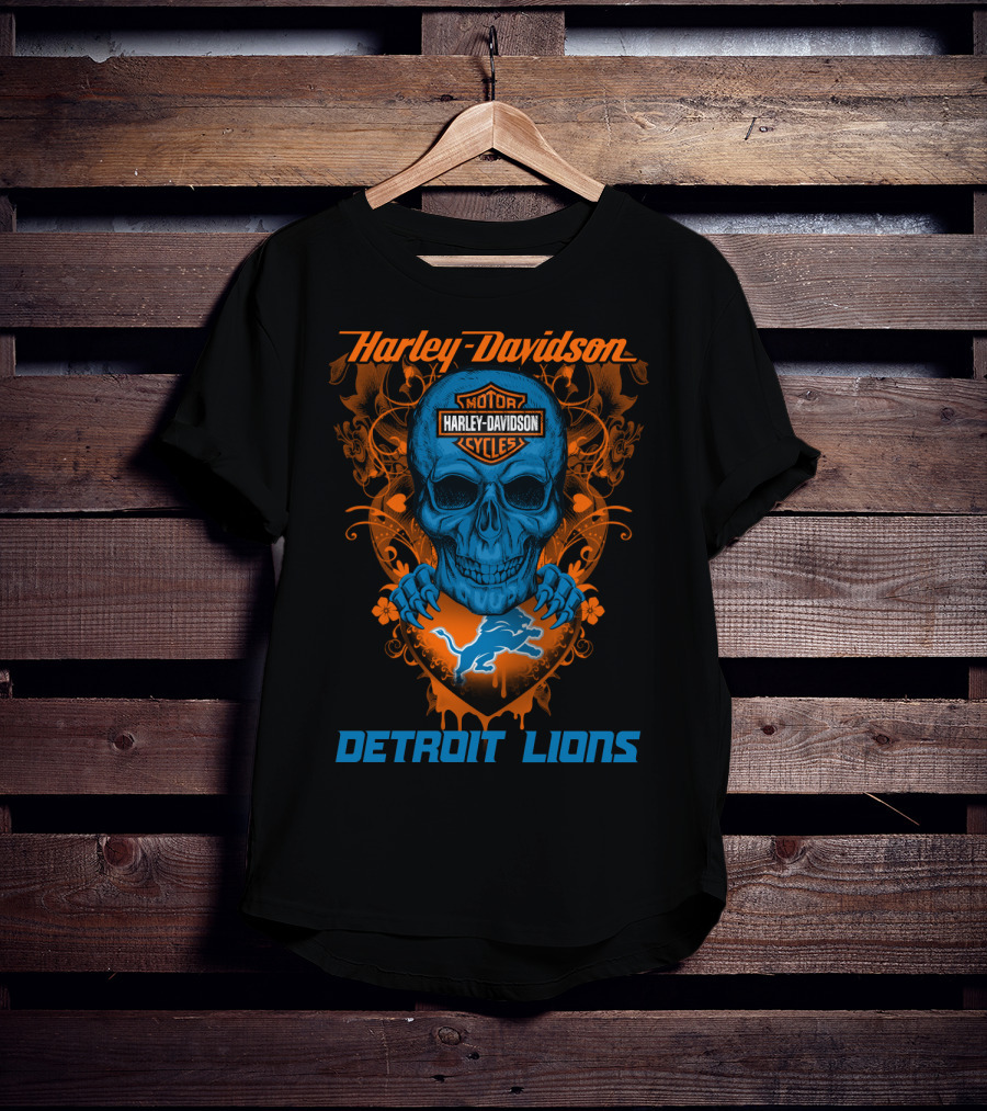 Harley Davidson Motor Detroit Lions Skull T-Shirt