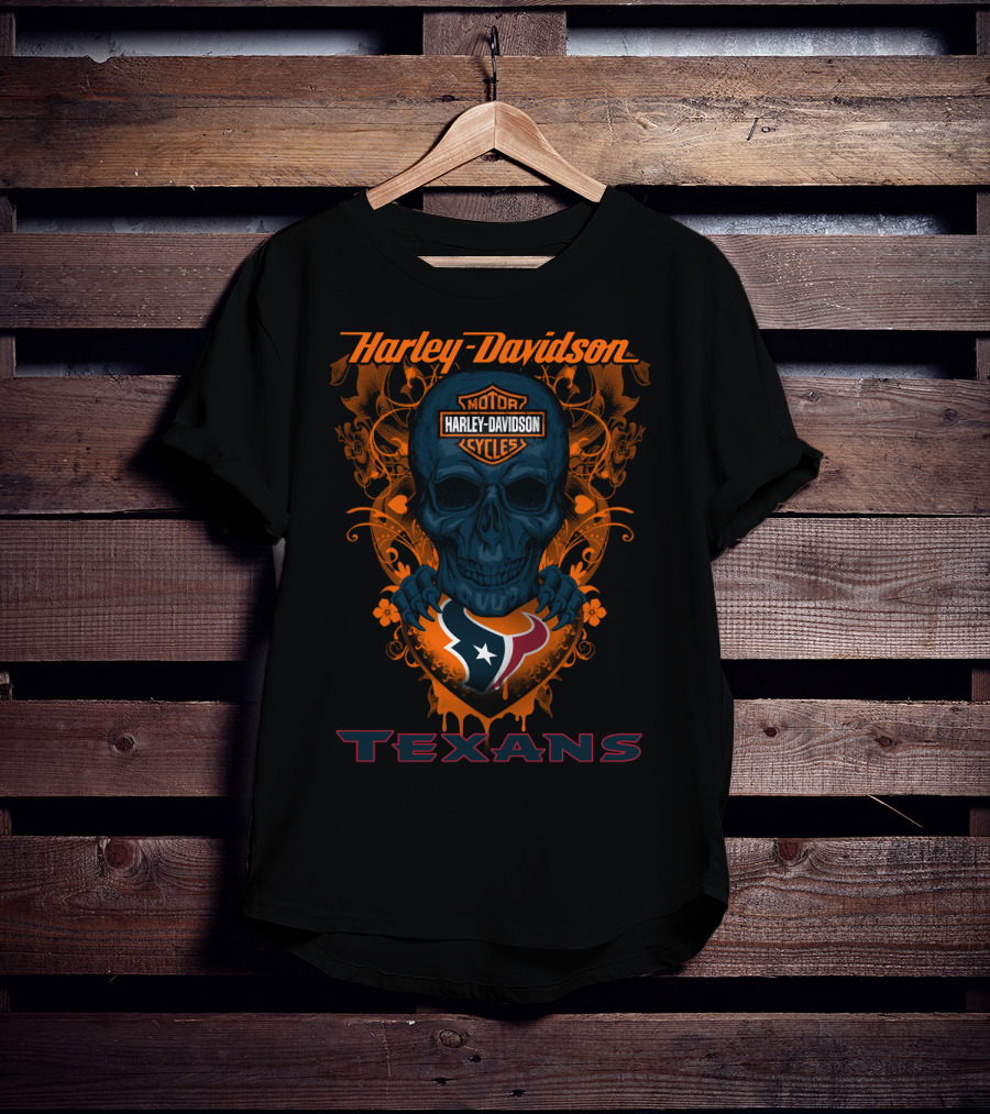 Harley Davidson Motor Cycles Houston Texans Skull T-Shirt