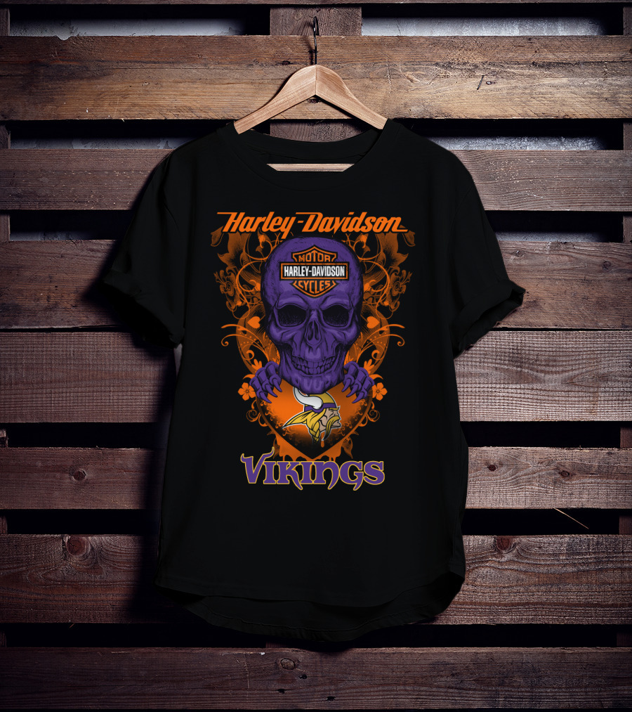 Harley Davidson Purple Skull Motor Minnesota Vikings T-Shirt