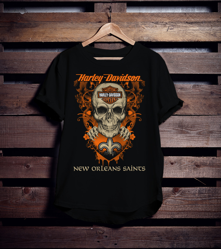 Harley Davidson New Orleans Saints Skull And Fleur-De-Lis T-Shirt