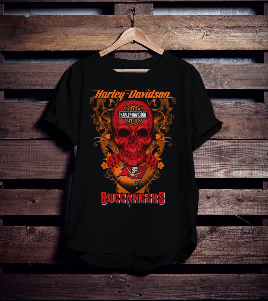 Harley Davidson Motor Cycles Buccaneers Tampa Bay Skull T-Shirt