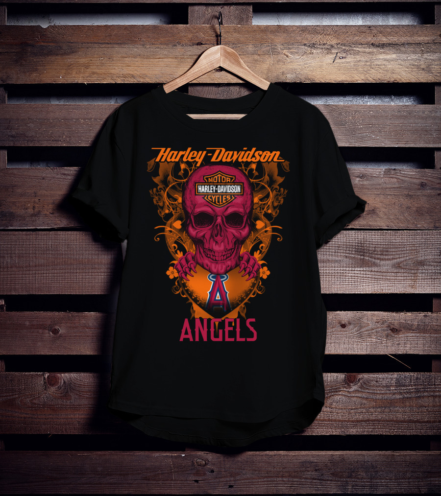 Harley Davidson Angels Motor Cycles Los Angeles Mlb T-Shirt