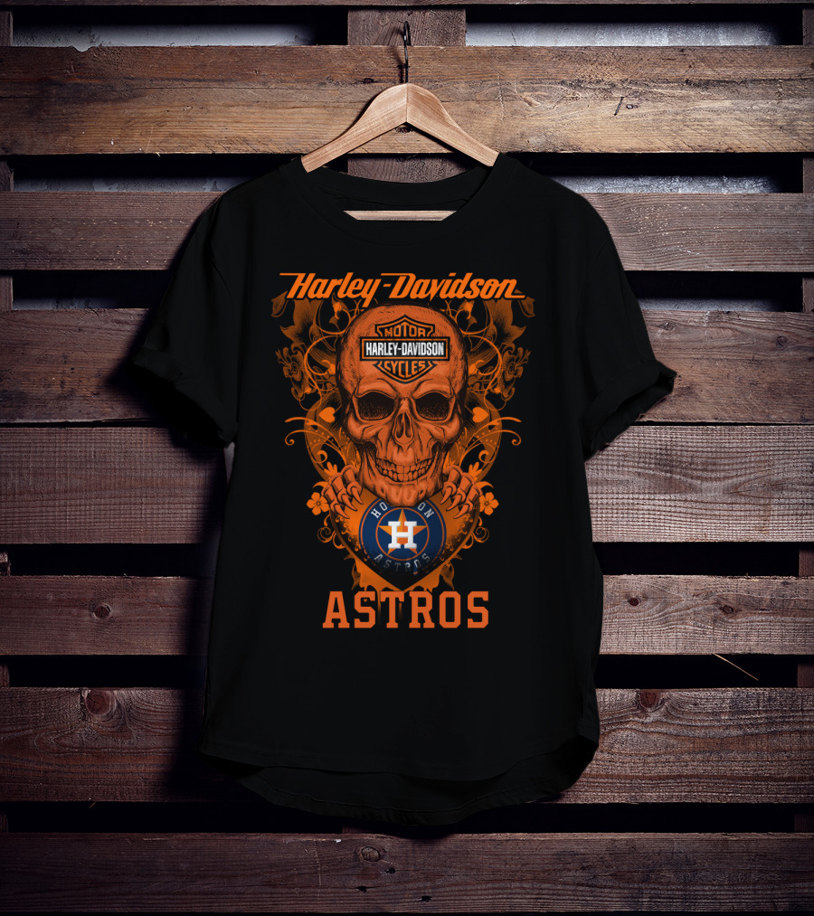 Harley Davidson Motor Cycles Skull Houston Astros T-Shirt