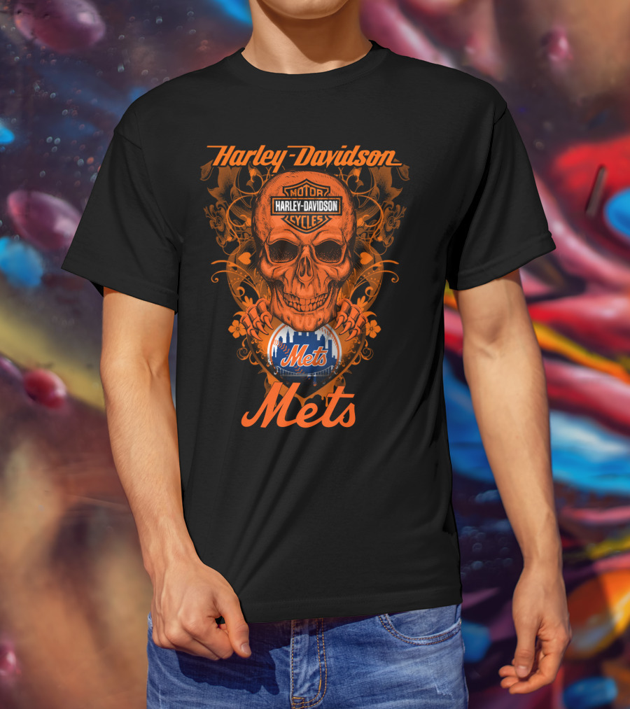 Harley Davidson Motor Cycles Skull New York Mets T-Shirt