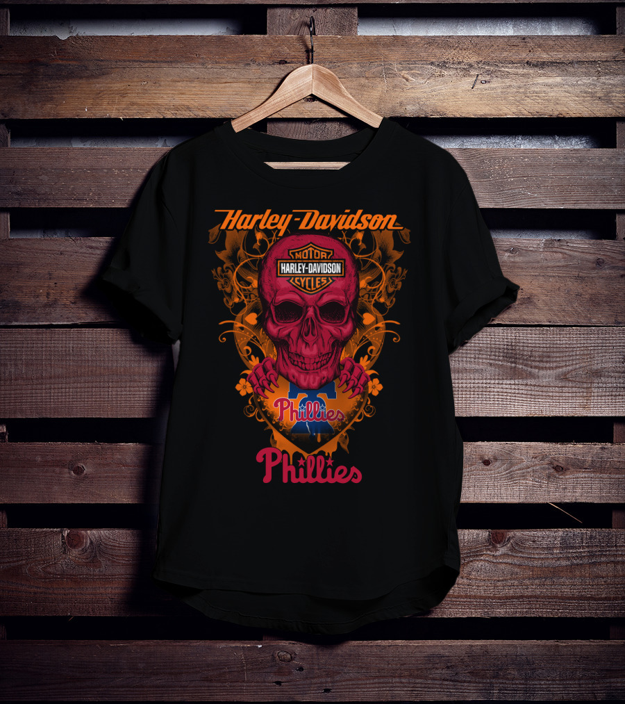 Harley Davidson Motorcycles Philadelphia Phillies Skull T-Shirt