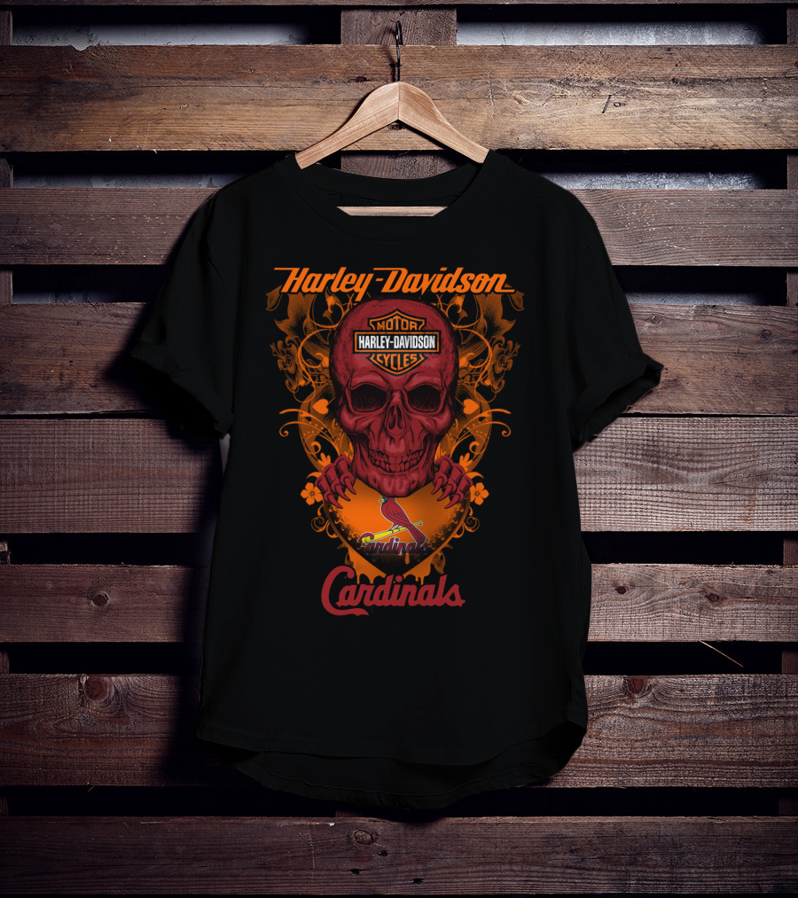 Harley Davidson Motor Cycles St Louis Cardinals Skull T-Shirt
