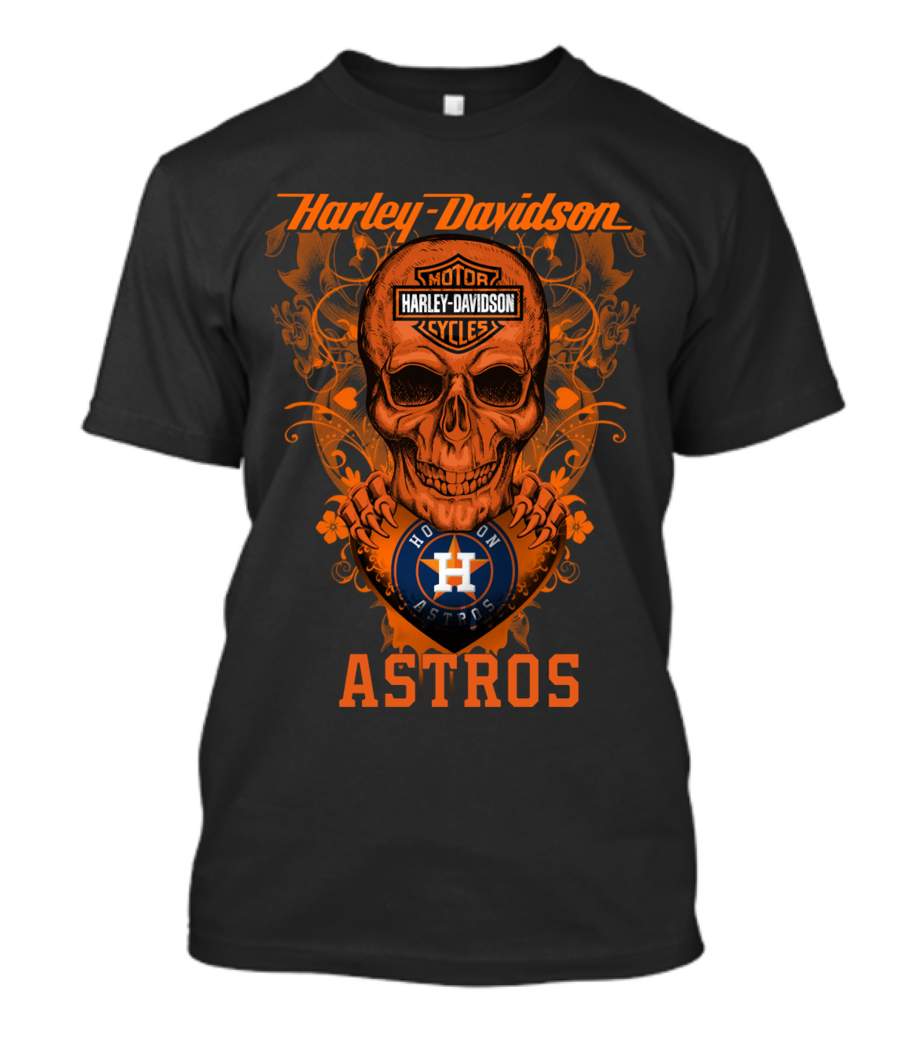 Harley Davidson Motorcycles Skull Houston Astros T-Shirt