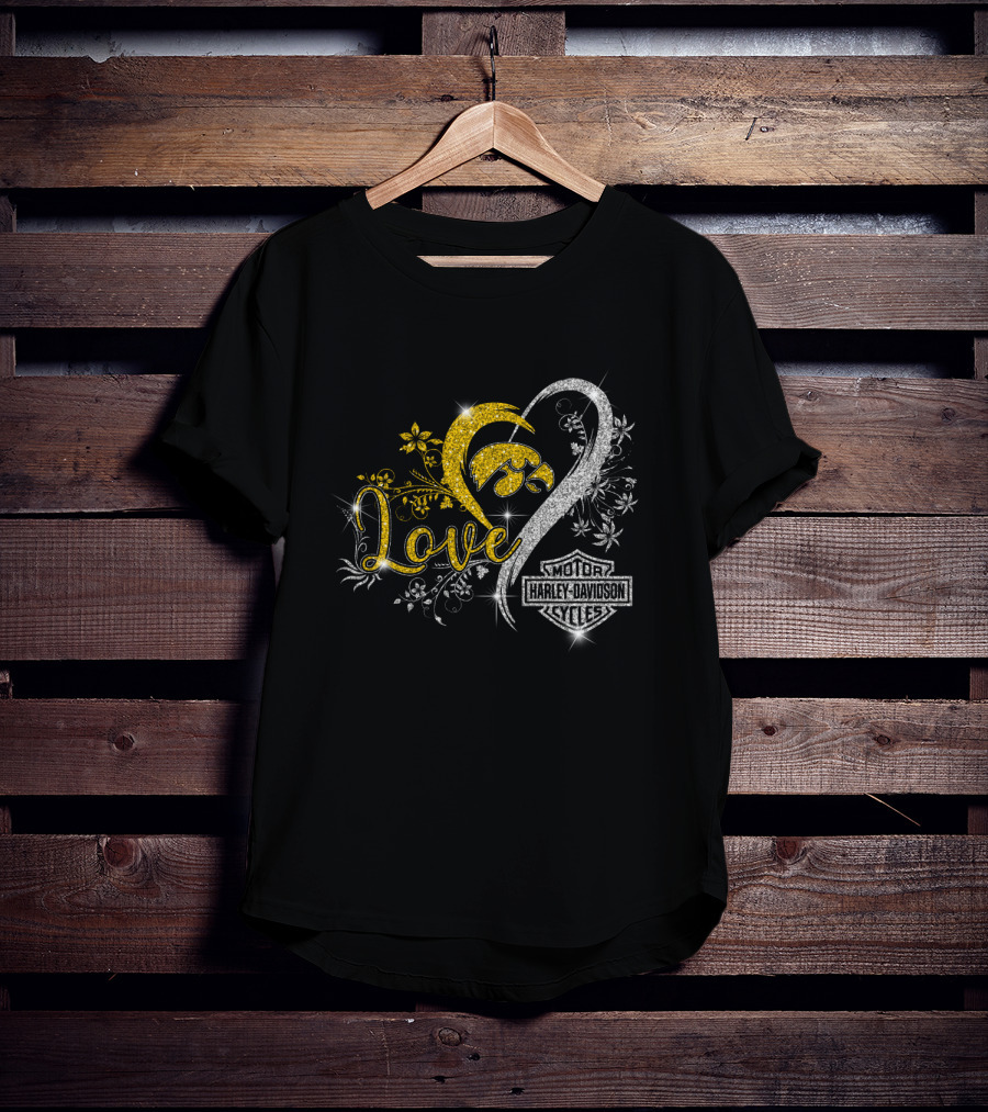 Love Iowa Hawkeyes Harley Davidson Motor Cycles T-Shirt
