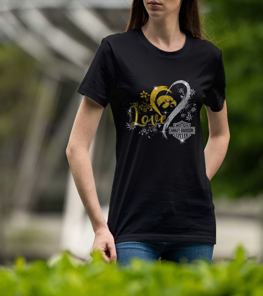 Love Iowa Hawkeyes Harley Davidson Motor Cycles T-Shirt