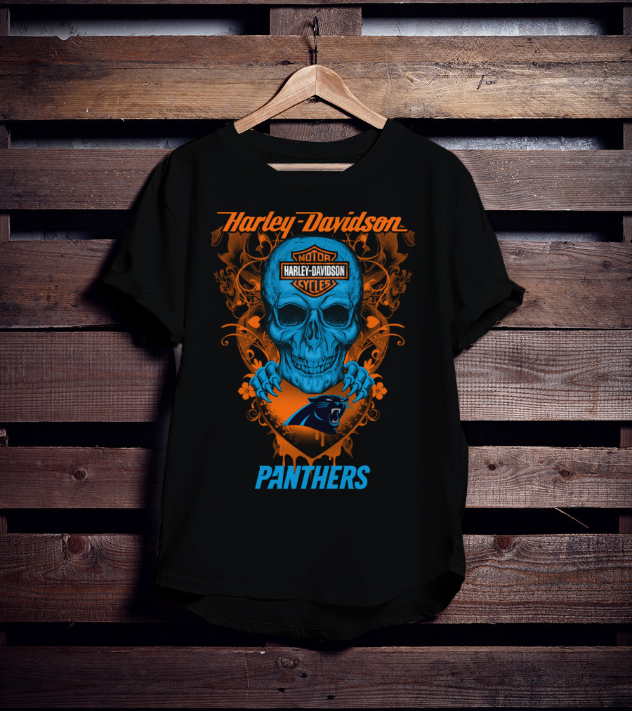 Harley Davidson Motorcycles Skull Carolina Panthers T-Shirt