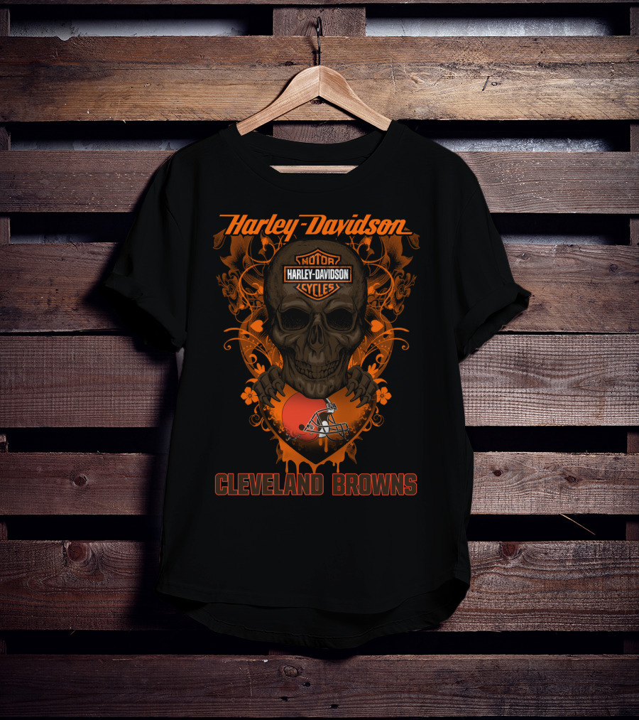 Harley Davidson Motorcycles Skull Cleveland Browns T-Shirt