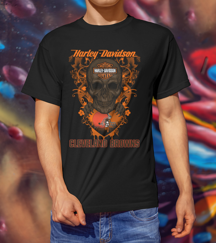 Harley Davidson Motorcycles Skull Cleveland Browns T-Shirt