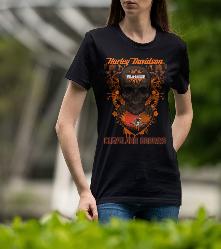 Harley Davidson Motorcycles Skull Cleveland Browns T-Shirt