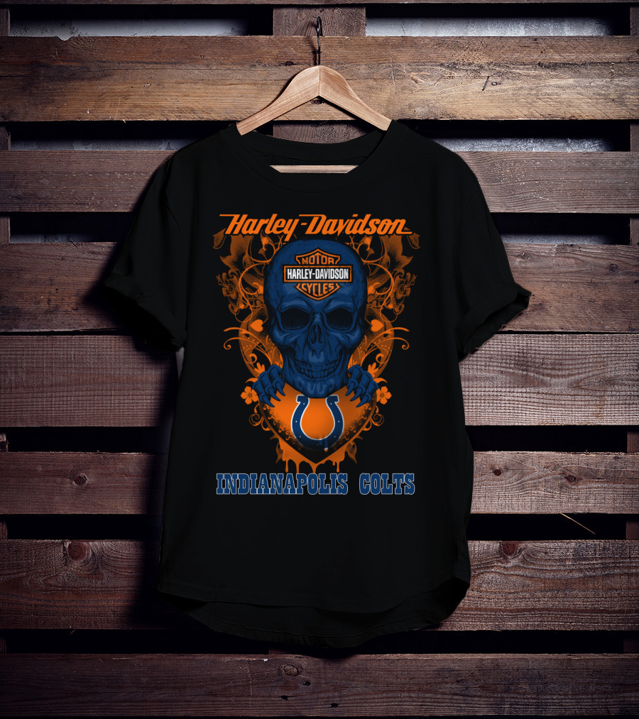 Harley Davidson Motor Cycles Skull Indianapolis Colts T-Shirt