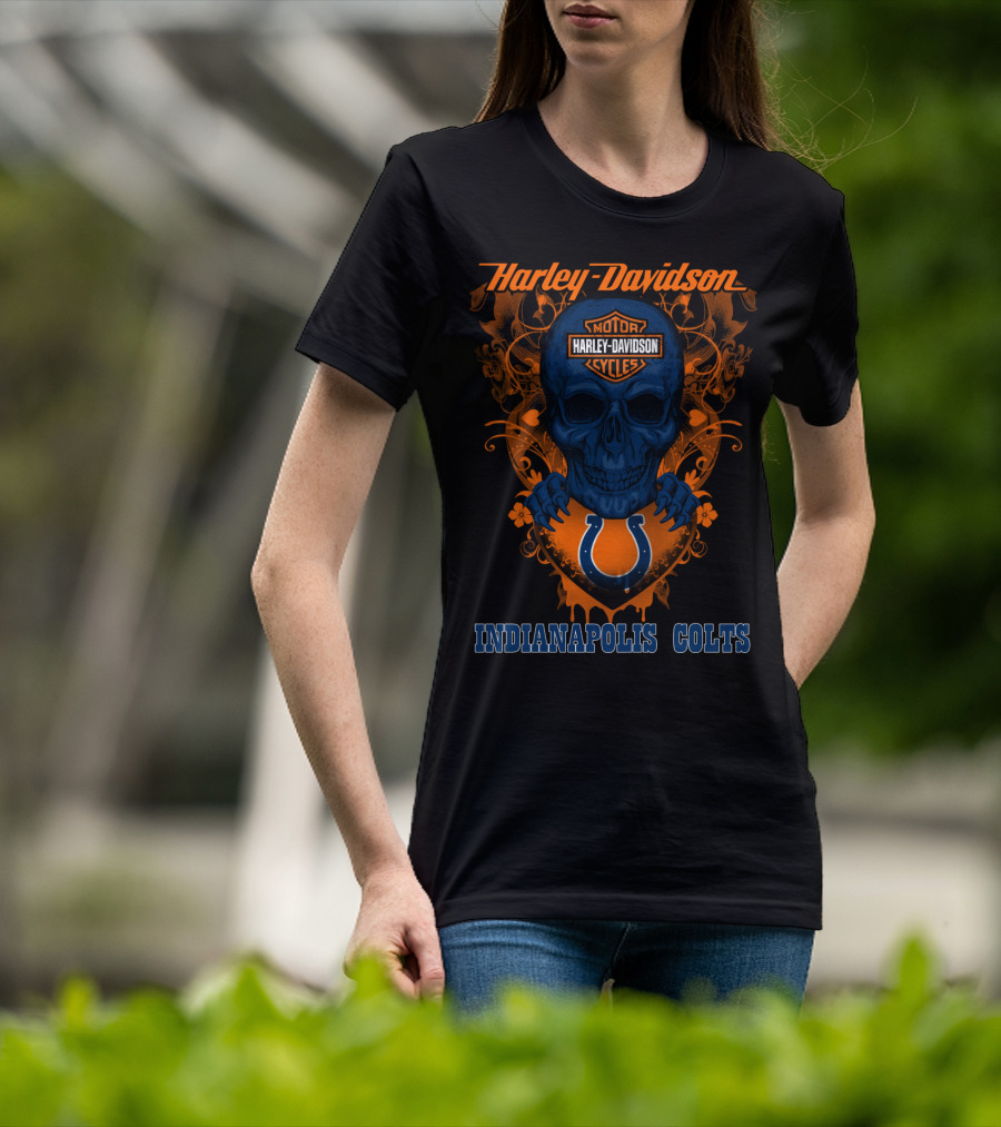 Harley Davidson Motor Cycles Skull Indianapolis Colts T-Shirt