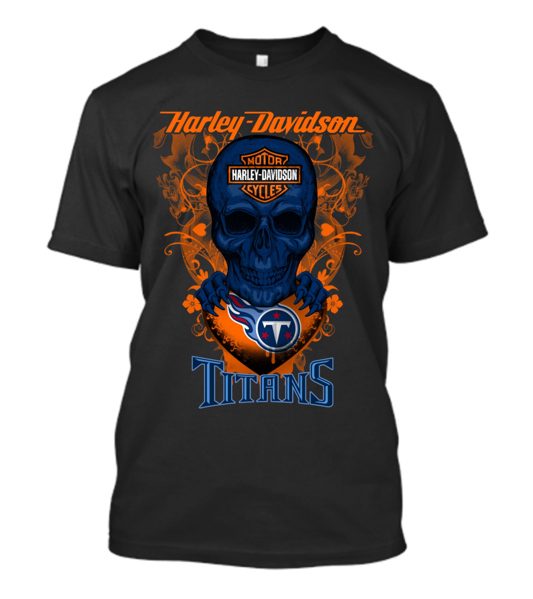 Harley Davidson Motor Cycles Skull With Tennessee Titans T-Shirt