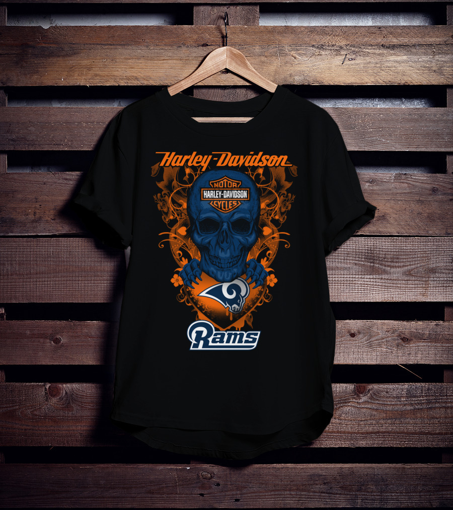 Harley Davidson Motorcycles Skull Los Angeles Rams T-Shirt