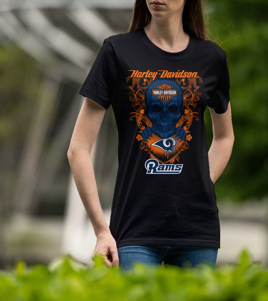 Harley Davidson Motorcycles Skull Los Angeles Rams T-Shirt