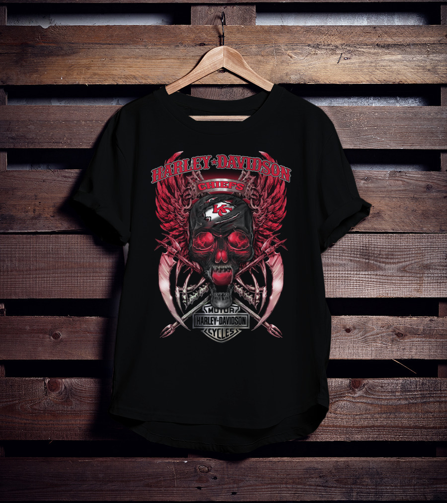 Harley Davidson Chiefs Kansas City Skull Wings T-Shirt