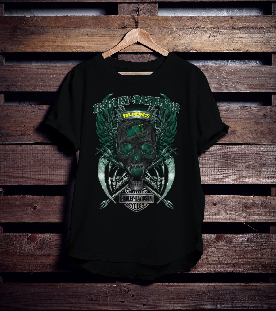 Harley Davidson Oregon Ducks Skull Wings Motor Cycles T-Shirt