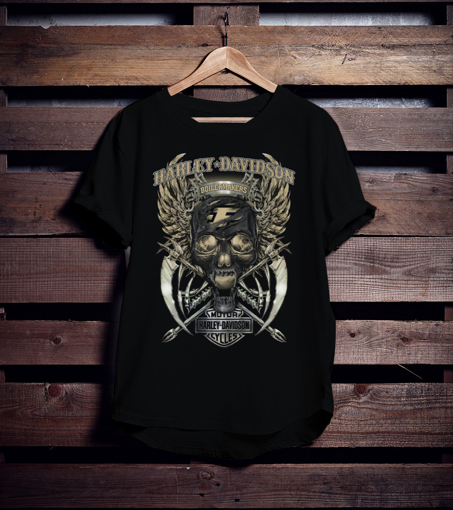 Harley Davidson Boilermakers Purdue Motor Cycles Skull Wings T-Shirt