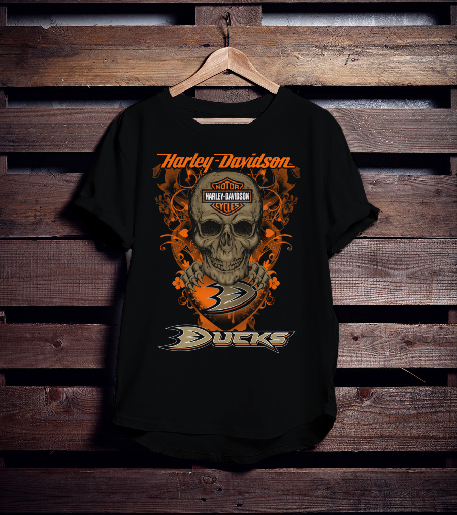 Harley Davidson Anaheim Ducks Motor Cycles Skull T-Shirt