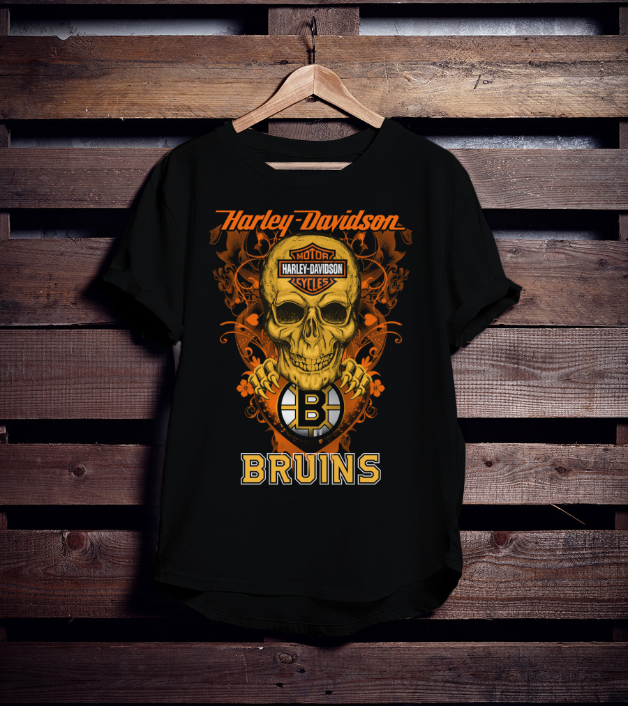 Harley Davidson Motor Cycles Skull Boston Bruins Nhl T-Shirt