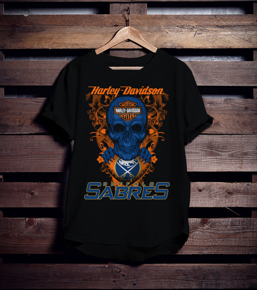 Harley Davidson Buffalo Sabres Nhl Motor Cycles Skull T-Shirt