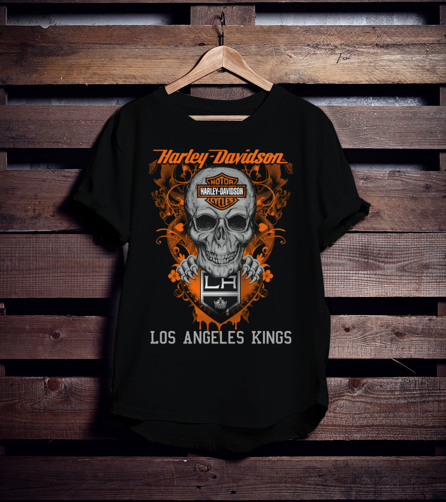 Harley Davidson Motor Cycles Skull Los Angeles Kings Nhl La T-Shirt