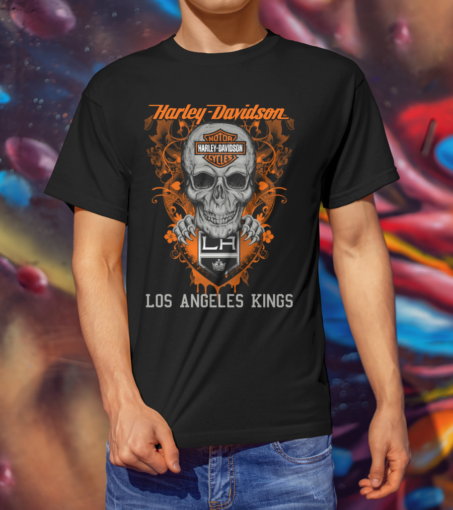 Harley Davidson Motor Cycles Skull Los Angeles Kings Nhl La T-Shirt
