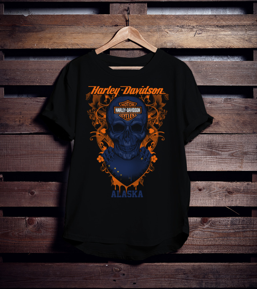 Harley Davidson Motor Cycles Skull Alaska T-Shirt