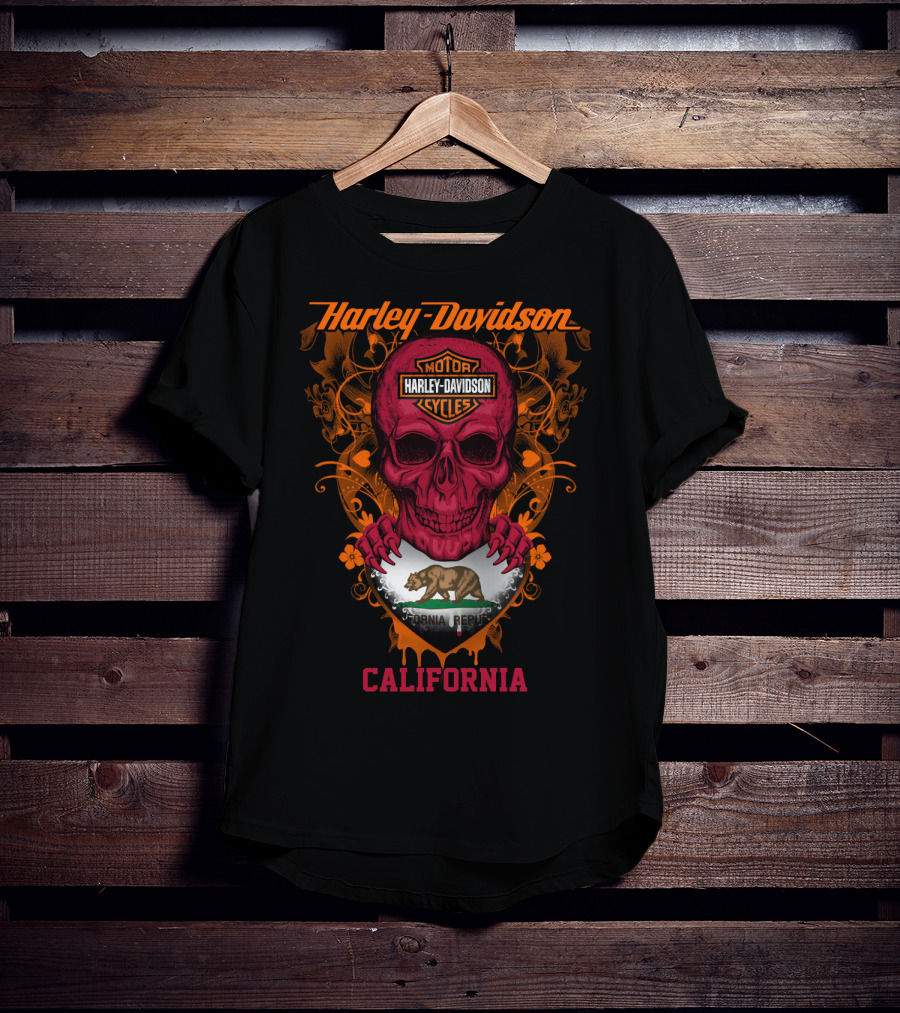 Harley Davidson California Skull With Bear Flag Motif T-Shirt