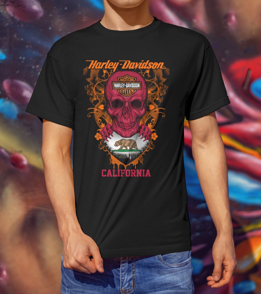 Harley Davidson California Skull With Bear Flag Motif T-Shirt